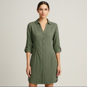 Lucky Brand Olive Green Button-Up  Linen Dress, size XS